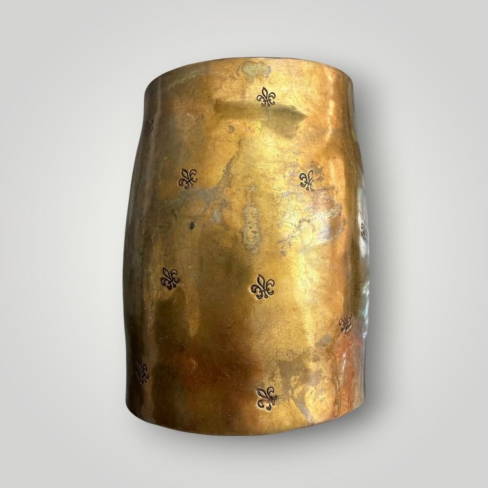 Vintage Hand Hammered Brass Cuff Bracelet Fleur de Lis Signed Artisan 86g